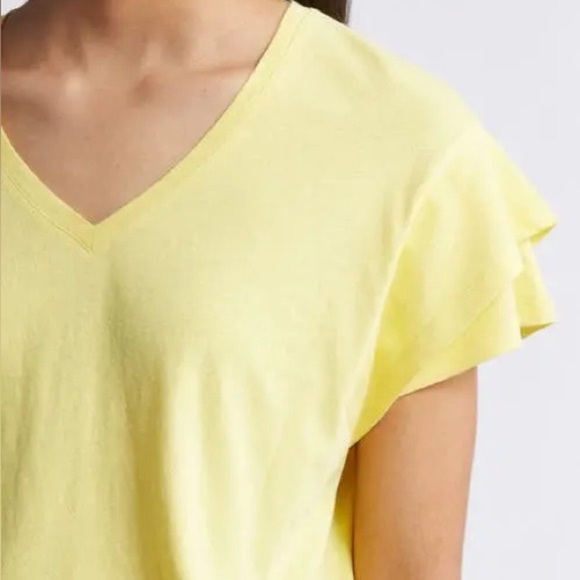 Caslon Yellow Short Sleeve flutter ruffle Tee linen cotton blend Medium NWOT - Picture 9 of 10